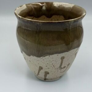 Handmade Studio Pottery Speckled Stoneware Vessel Brown Drip Glaze Signed 5"